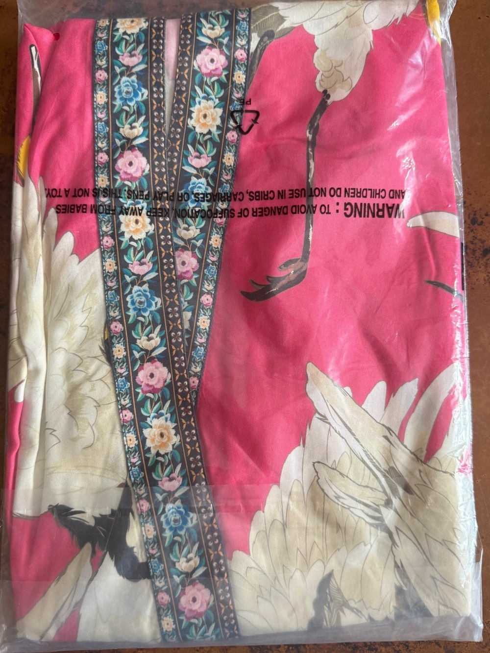 Aratta Story Of The Crane Pink Crane-Print Kimono Robe, NWT #wearableart #boho - Picture 3 of 3